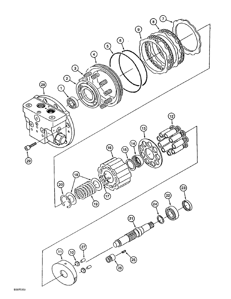 Схема запчастей Case 9010B - (6-010) - TRACK DRIVE MOTOR ASSY/SHAFT/CYL BLOCK/PISTONS/STD MODELS PIN DAC0101222 & AFTER/ALL SPECIAL APP MOD (06) - POWER TRAIN