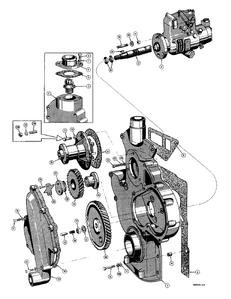Схема запчастей Case 420C - (054) - TIMING GEAR COVER AND FUEL INJECTION PUMP DRIVE - DIESEL (01) - ENGINE