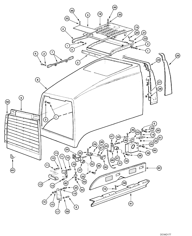 Схема запчастей Case 885 - (09.21[00]) - ENGINE HOOD AND GRILLE (09) - CHASSIS