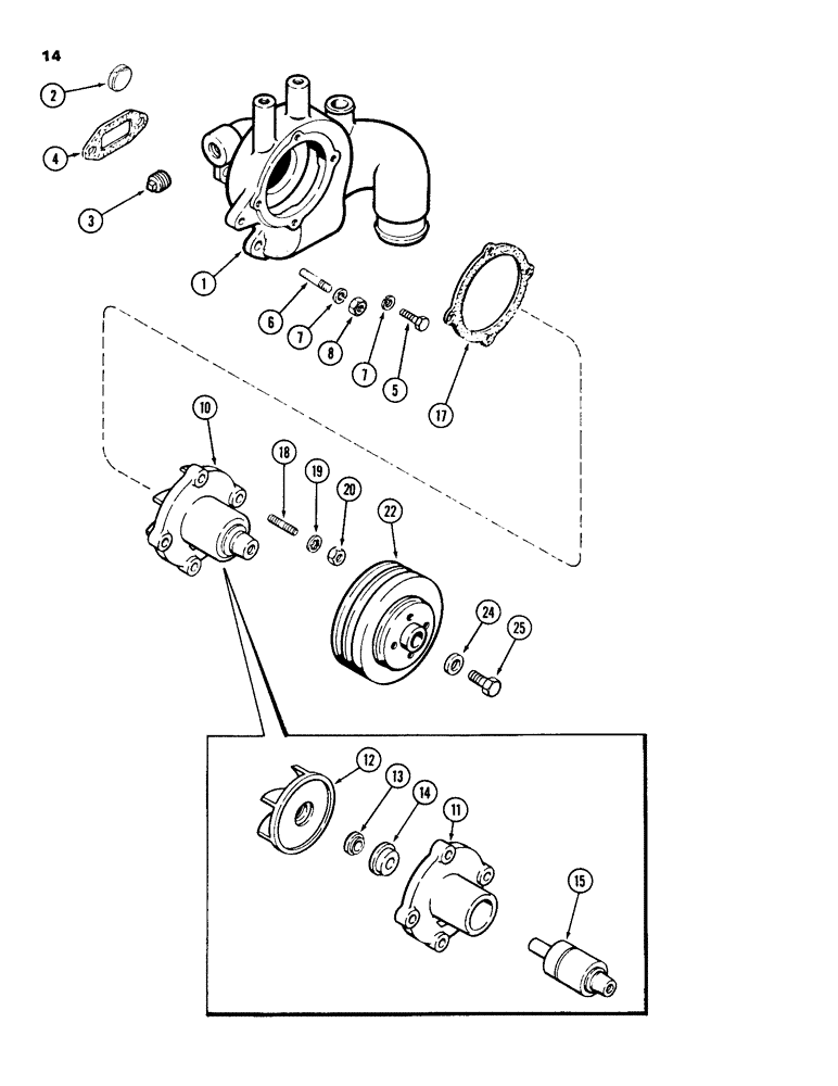 Схема запчастей Case 850C - (014) - WATER PUMP, WITH TAPPED SHAFT, 336BD AND 336BDT DIESEL ENGINES (01) - ENGINE