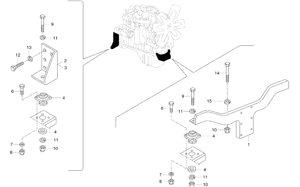 Схема запчастей Case 325 - (0.021CF-O/1[03]) - ENGINE INSTALLATION (01) - ENGINE