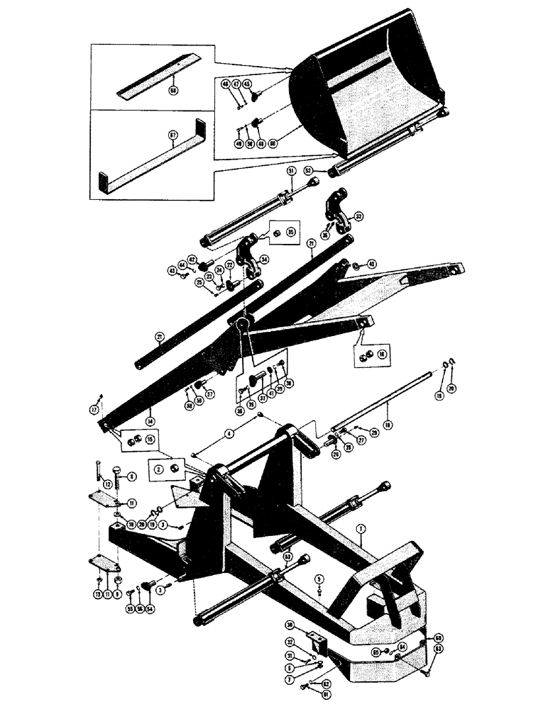 Схема запчастей Case 420B - (04) - FRAME, LIFT ARM, BUCKET, AND CYLINDERS 