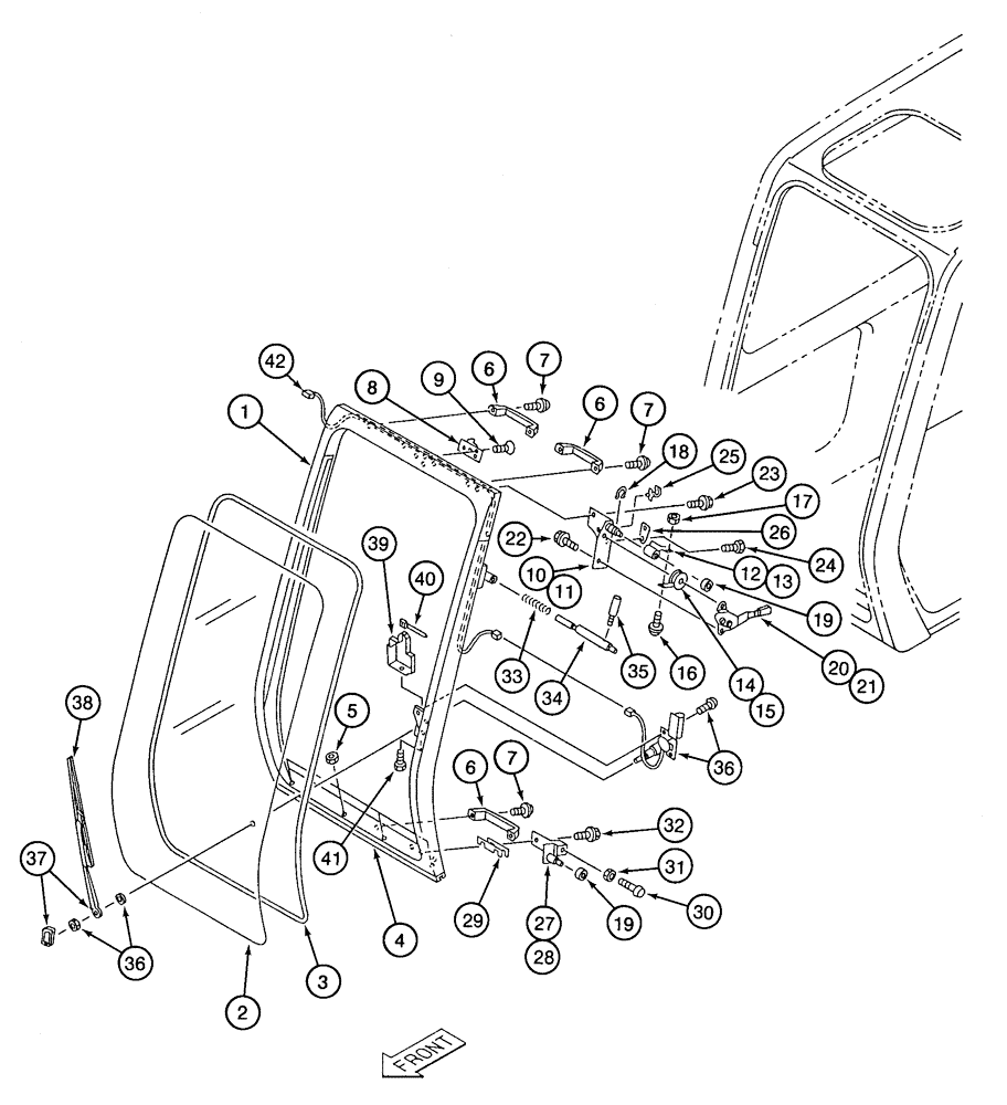 Схема запчастей Case 9050B - (9-056) - CAB FRONT WINDOW ASSEMBLY (09) - CHASSIS