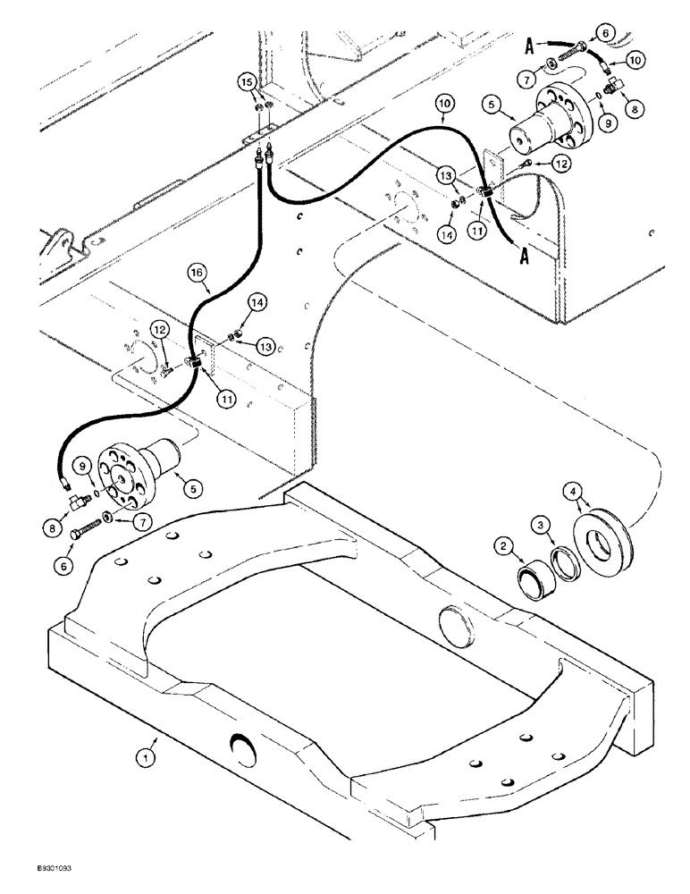 Схема запчастей Case 821B - (9-028) - TRUNNION AND LUBRICATION LINES (09) - CHASSIS/ATTACHMENTS