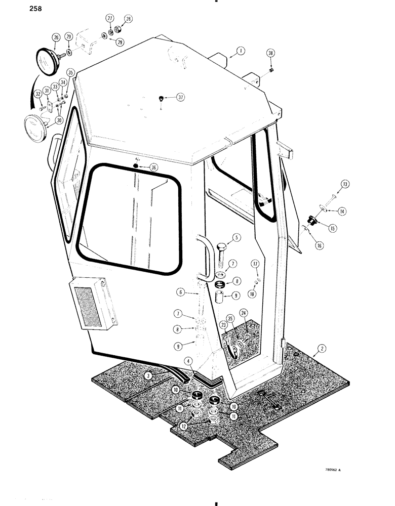 Схема запчастей Case W11 - (258) - CAB MOUNTING (09) - CHASSIS/ATTACHMENTS