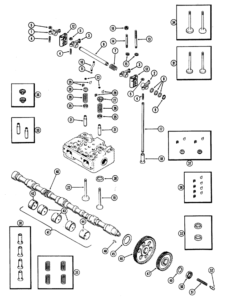 Схема запчастей Case W20 - (018) - (401B) DIESEL ENGINE VALVE MECHANISM (02) - ENGINE