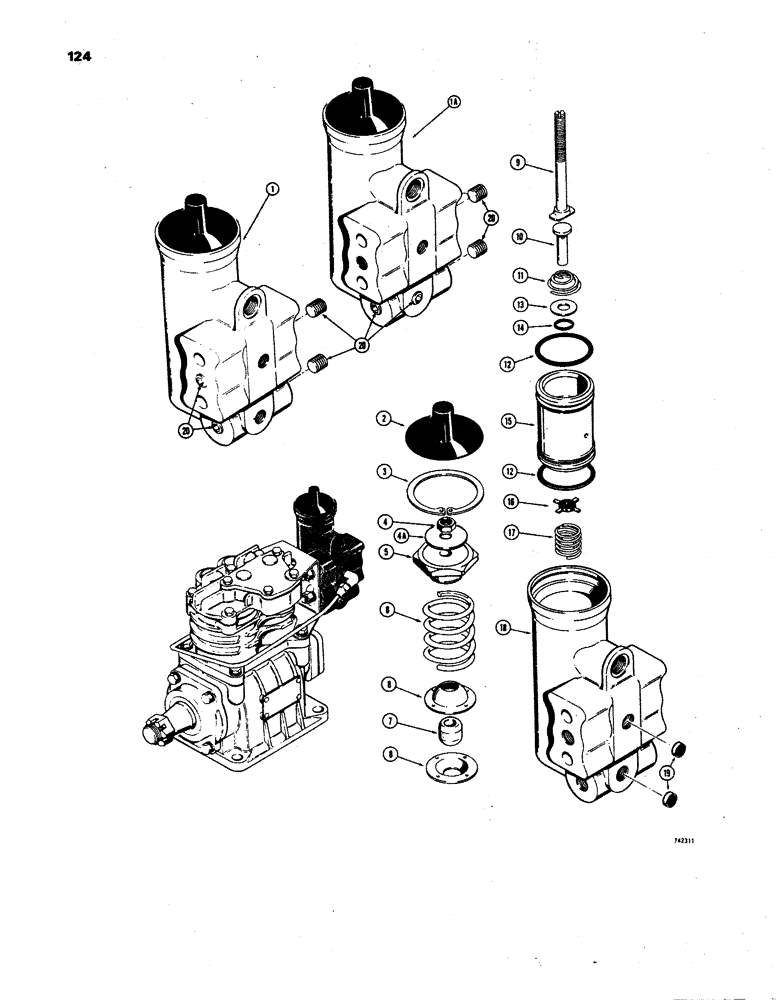 Схема запчастей Case W24B - (124) - AIR COMPRESSOR, D66474 AND L32563 GOVERNORS (07) - BRAKES