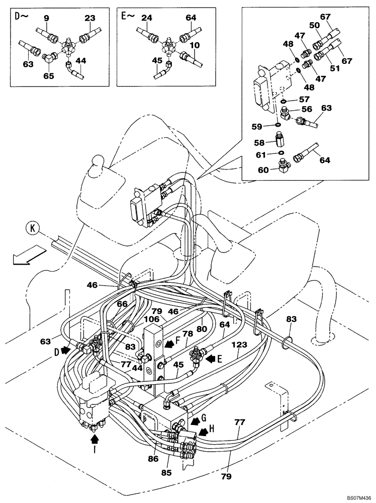 Схема запчастей Case CX135SR - (08-90[01]) - PILOT CONTROL LINES, TRAVEL - MODELS WITH DOZER BLADE (08) - HYDRAULICS