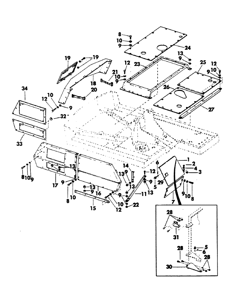 Схема запчастей Case 40YC - (059) - TURNTABLE SHROUDING AND ATTACHING PARTS, (TOP, REAR AND RIGHT SIDE) (05) - UPPERSTRUCTURE CHASSIS