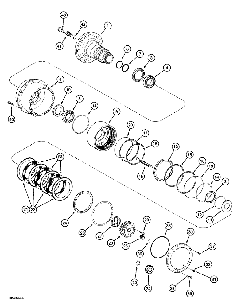 Схема запчастей Case 721B - (6-38) - FRONT AXLE HUB, DISC BRAKES AND PLANETARY (06) - POWER TRAIN