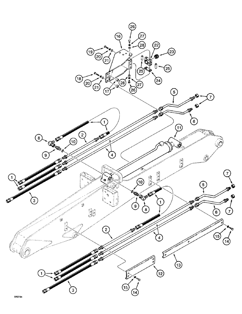 Схема запчастей Case 1187 - (184) - TOOL CYLINDER AND ROTARY CUTTER HYDRAULIC CIRCUITS, TUBES AT ARM (07) - HYDRAULIC SYSTEM