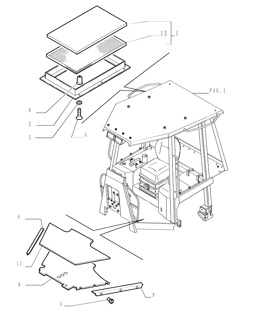 Схема запчастей Case 1850K - (9.651[11]) - ROPS CANOPY - COVERING - OPTIONAL CODE 784111131 (19) - OPTIONS