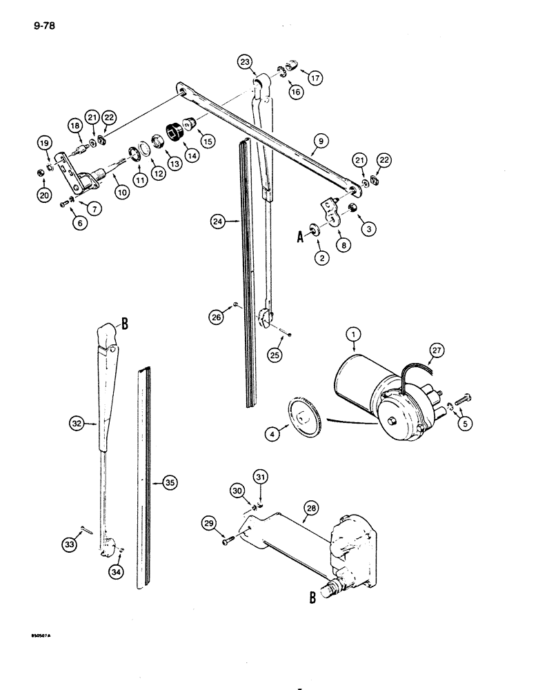Схема запчастей Case 855D - (9-078) - CAB WINDSHIELD WIPERS (09) - CHASSIS/ATTACHMENTS