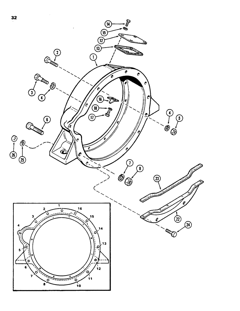 Схема запчастей Case 850C - (032) - FLYWHEEL HOUSING, 336BD AND 336BDT DIESEL ENGINES (01) - ENGINE
