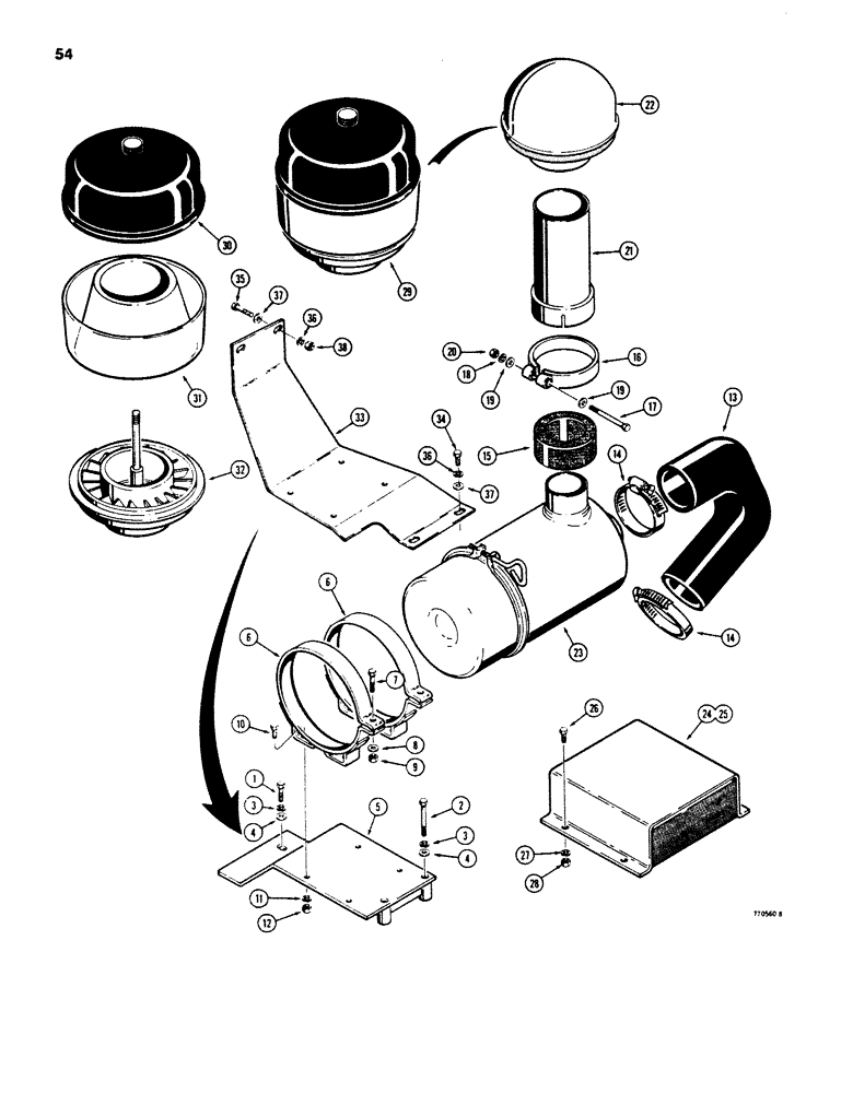 Схема запчастей Case 850B - (054) - AIR CLEANER MOUNTING, MODELS WITHOUT TURBOCHARGER (01) - ENGINE