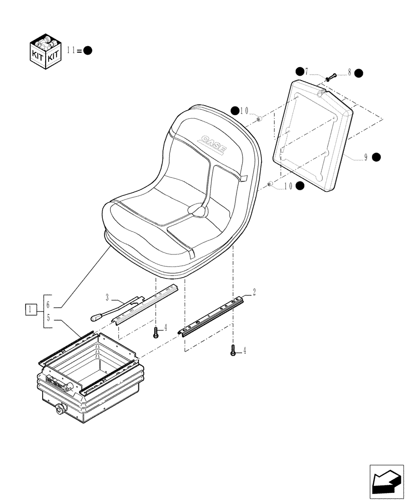 Схема запчастей Case TX842 - (9.00854[02]) - CLOTH-LINED SEAT WITH MECHANICAL SUSPENSION - COMPONENTS - OPTIONAL CODE 749262011 (90) - PLATFORM, CAB, BODYWORK AND DECALS