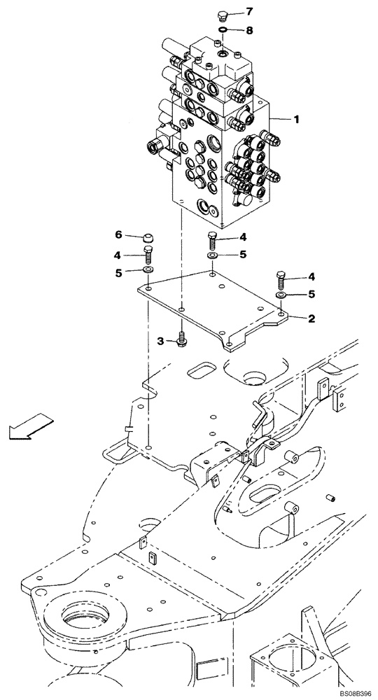 Схема запчастей Case CX80 - (08-06) - CONTROL VALVE - SUPPORT (08) - HYDRAULICS