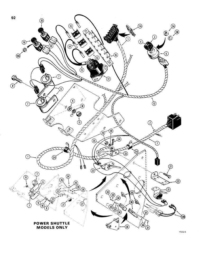 Схема запчастей Case 480C - (092) - ELECTRICAL CIRCUIT, MAIN HARNESS & CONNECTIONS, MODELS W/ FLASHER LAMPS, TRAC. S/N 8967053 AND AFTER (55) - ELECTRICAL SYSTEMS