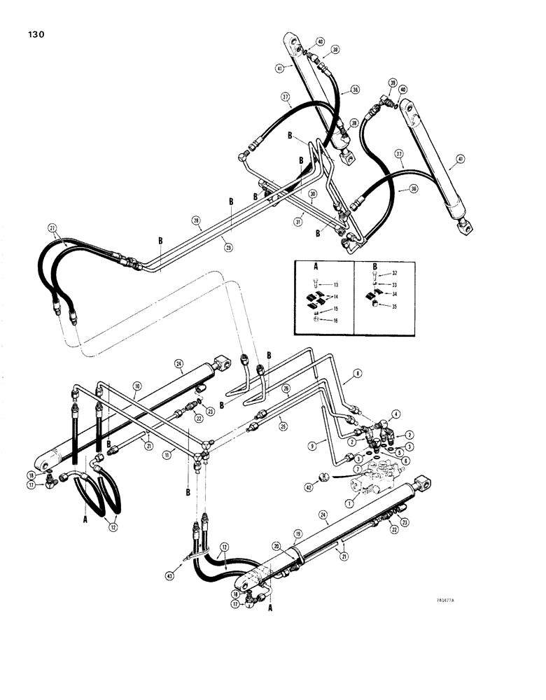 Схема запчастей Case 1830 - (130) - LOARDER LIFT AND DUMP HYDRAULICS (35) - HYDRAULIC SYSTEMS