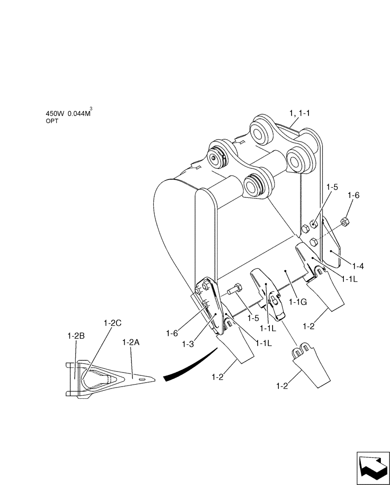 Схема запчастей Case CX17B - (05-008) - BUCKET ASSY 450W - TOOTH 18S (84) - BOOMS, DIPPERS & BUCKETS