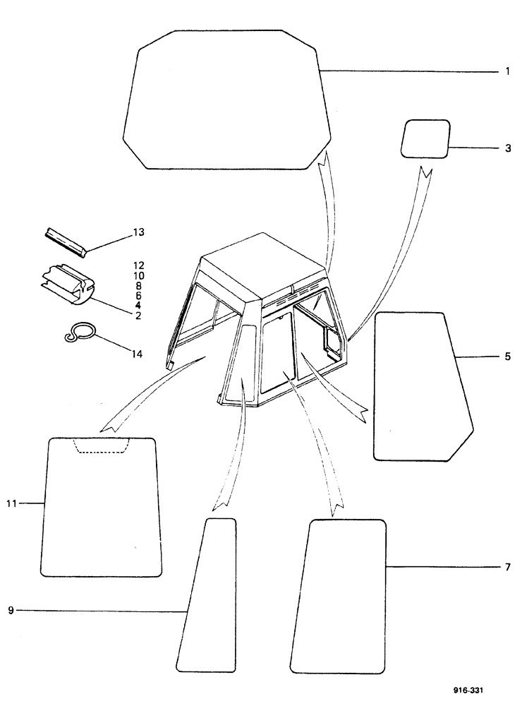 Схема запчастей Case 580F - (352) - CAB, GLASSES AND MOLDINGS (90) - PLATFORM, CAB, BODYWORK AND DECALS