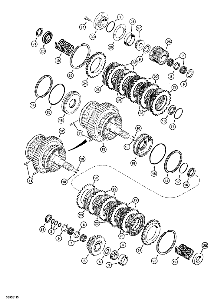 Схема запчастей Case 850G - (6-14) - TRANSMISSION ASSEMBLY - HIGH-LOW CLUTCHES AND SHAFTS (03) - TRANSMISSION