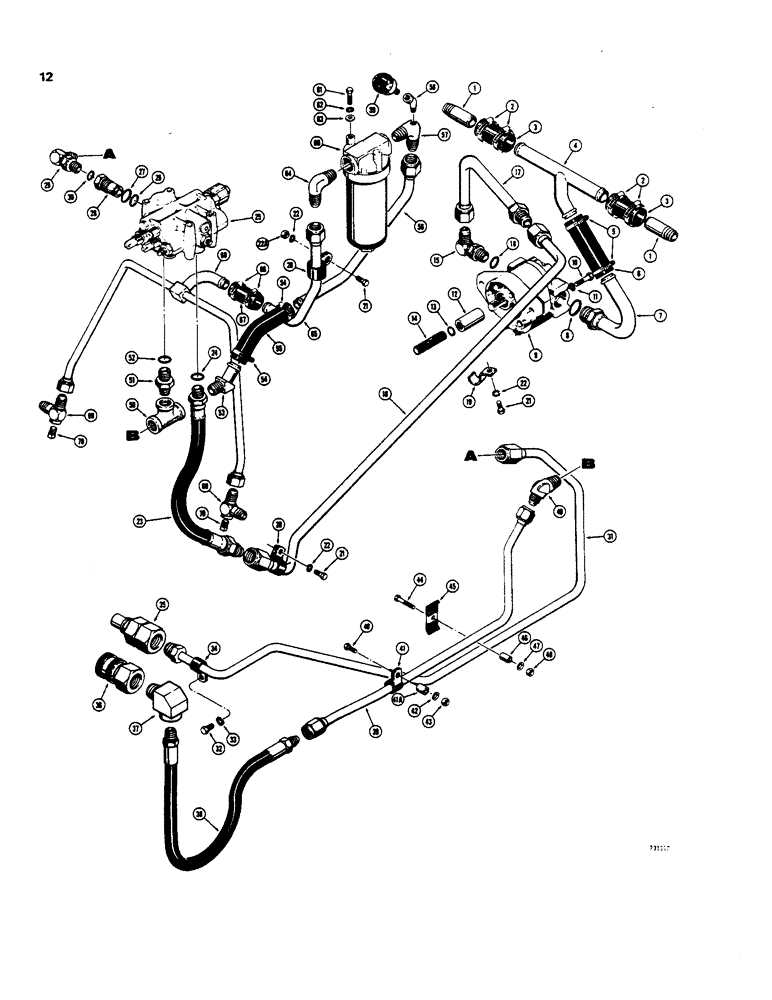 Схема запчастей Case 35 - (012) - PRIMARY HYDS., USED ON MDLS W/O HYDROSTATIC DRIVE W/O NOISE ABSORPTION MODIF LOADER SN 5228454 & AFT 