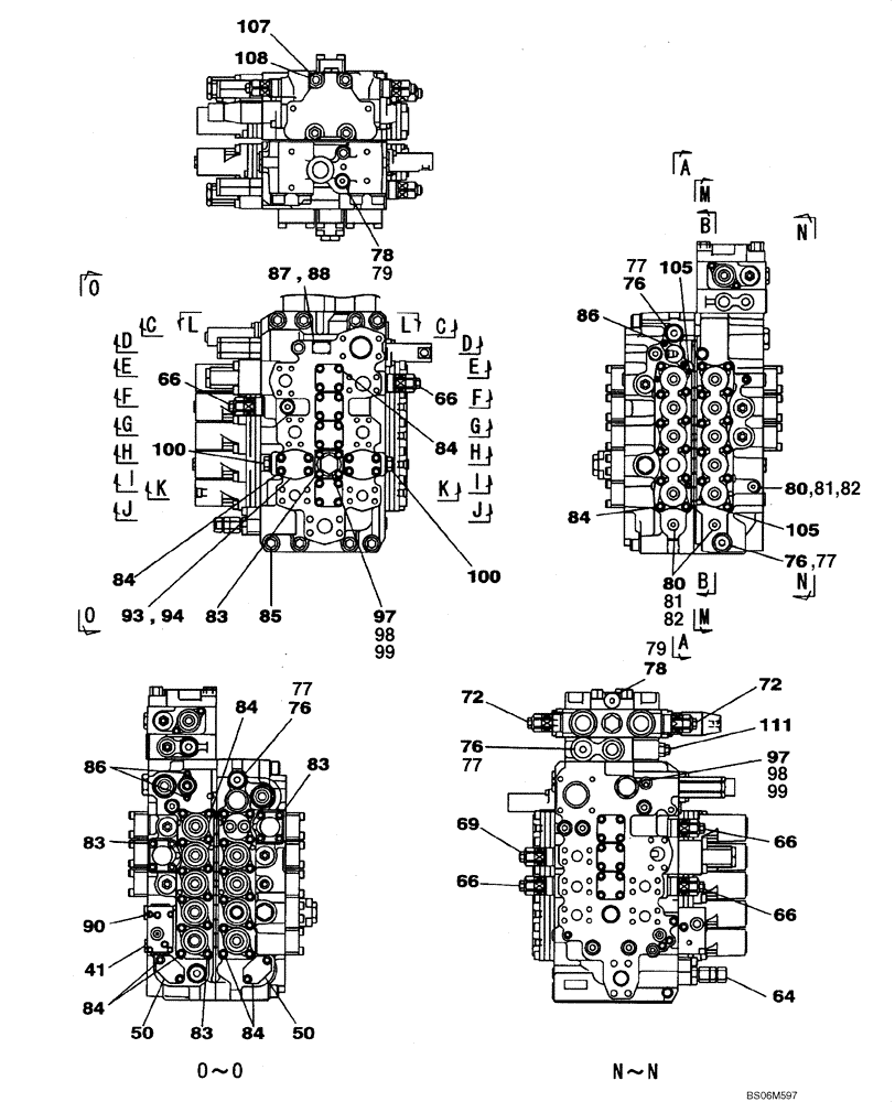 Схема запчастей Case CX240B - (08-068) - KBJ12021 VALVE ASSY - CONTROL (08) - HYDRAULICS