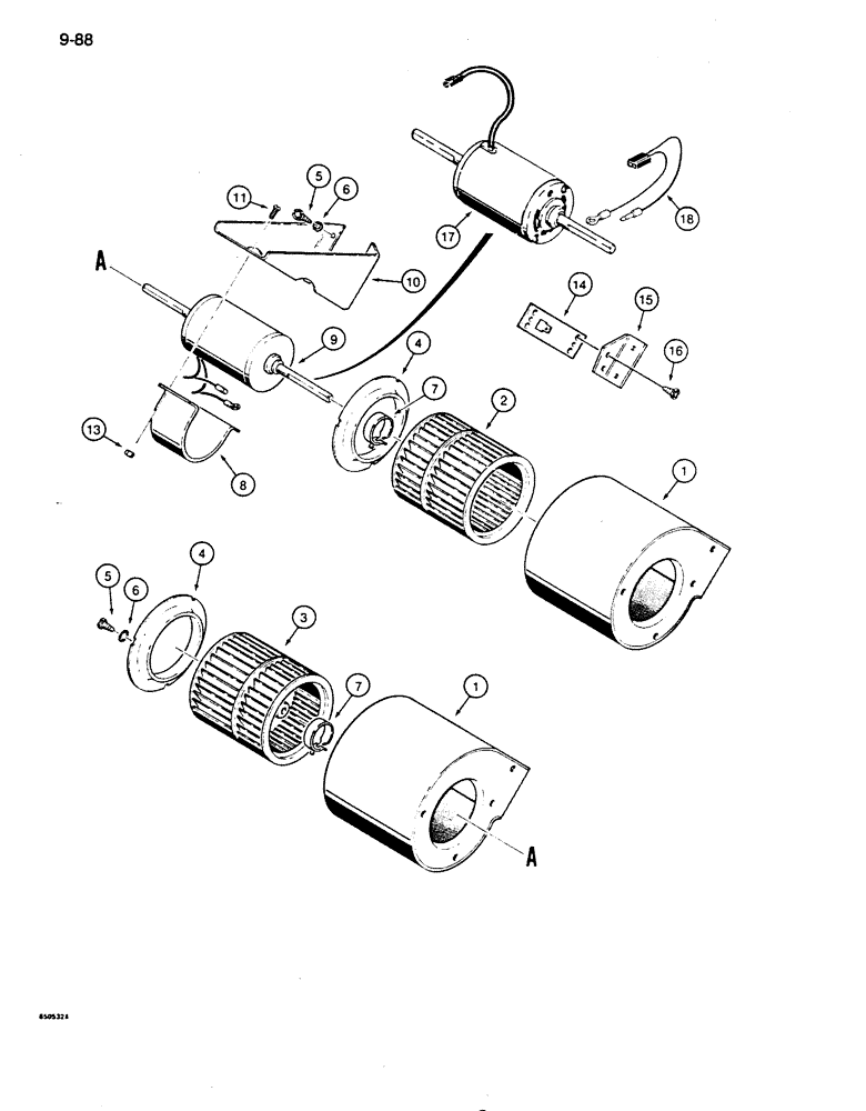 Схема запчастей Case 855D - (9-088) - CAB BLOWER, (INSIDE CAB ROOF) (09) - CHASSIS/ATTACHMENTS