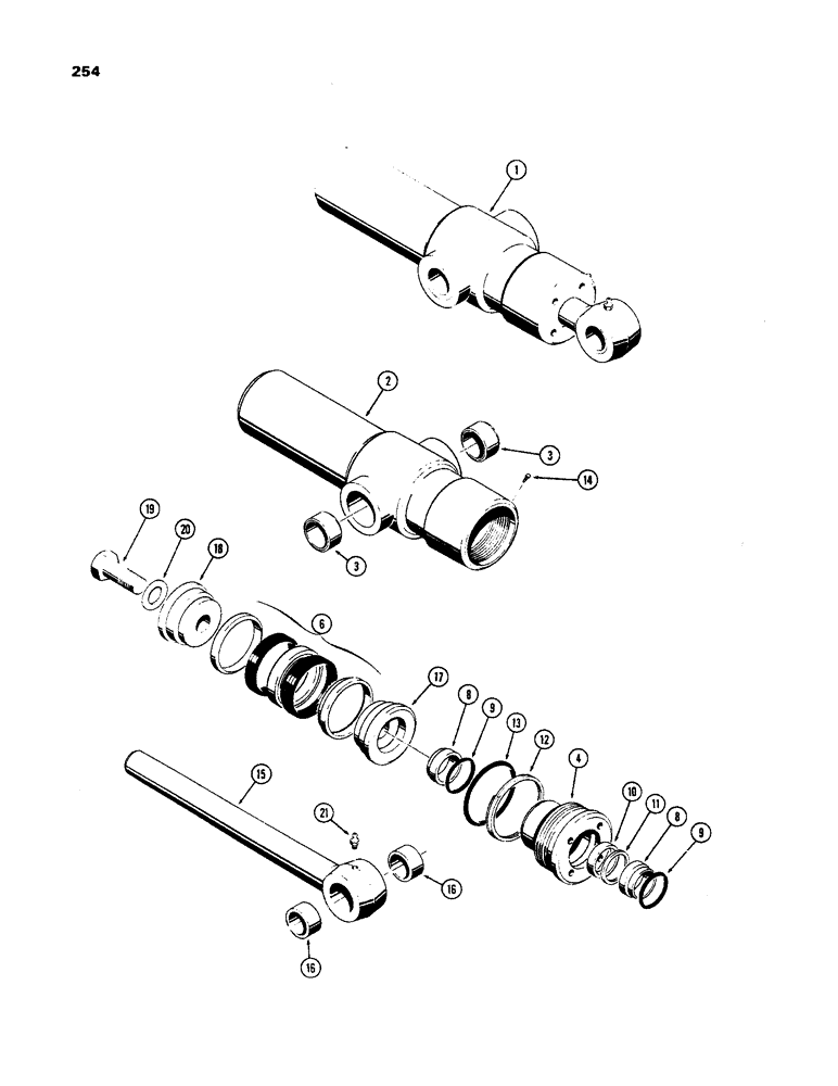 Схема запчастей Case 450 - (254) - D35124 RIPPER CYL.,3" DIA. CYL. W/10-1/2" STROKE,W/O GLAND ID RING, W/SPLIT TYPE INNER & OUTER WIPER (07) - HYDRAULIC SYSTEM