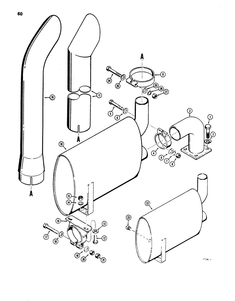 Схема запчастей Case 850B - (060) - MUFFLER, USED ON MODELS WITHOUT TURBOCHARGER (01) - ENGINE