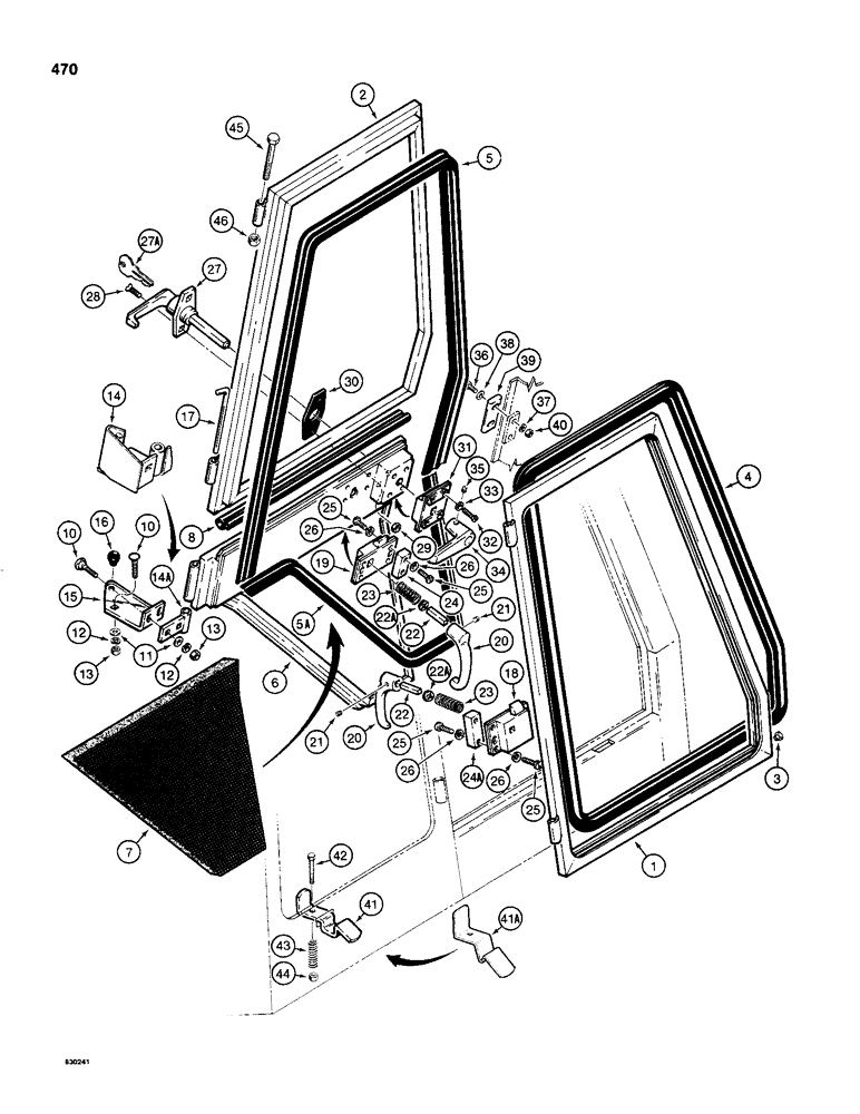 Схема запчастей Case 480C - (470) - CAB DOORS, WINDOWS AND RELATED PARTS (90) - PLATFORM, CAB, BODYWORK AND DECALS