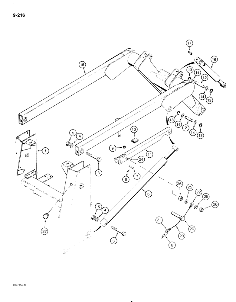Схема запчастей Case 1818 - (9-216) - LOADER LIFT FRAME (09) - CHASSIS/ATTACHMENTS