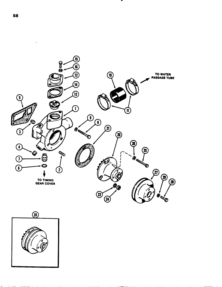 Схема запчастей Case 1845S - (058) - WATER PUMP AND THERMOSTAT, (188) DIESEL ENGINE (10) - ENGINE