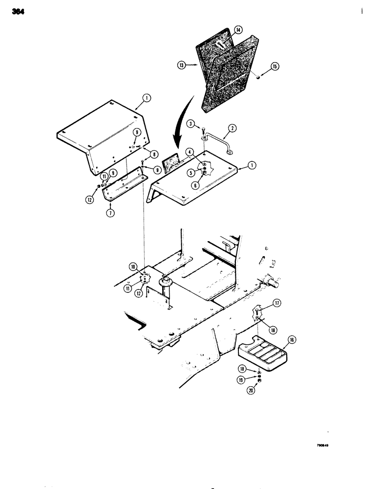 Схема запчастей Case 680G - (364) - FENDERS AND STEPS, MODELS WITH ROPS CANOPY (09) - CHASSIS/ATTACHMENTS