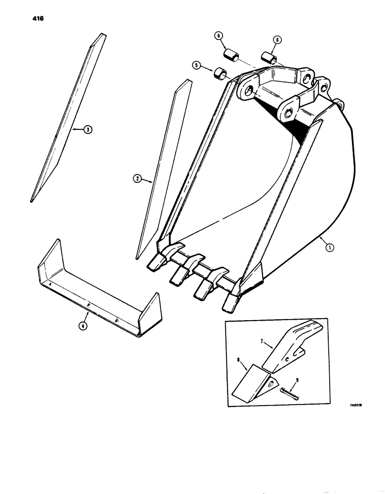 Схема запчастей Case 680E - (416) - BACKHOE BUCKETS, TRENCHING BUCKETS, BUCKET TEETH - INCLUDED (84) - BOOMS, DIPPERS & BUCKETS