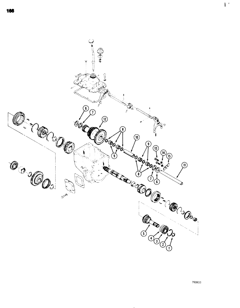 Схема запчастей Case 680G - (166) - TRANSMISSION, INPUT, IDLER GEAR AND COUNTERSHAFT (06) - POWER TRAIN