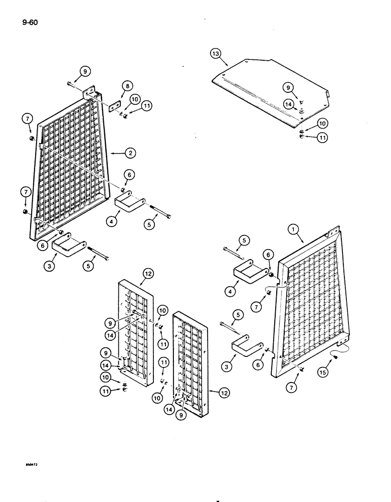 Схема запчастей Case 855D - (9-060) - ROPS CANOPY BRUSH SCREENS AND EXTENSION (09) - CHASSIS/ATTACHMENTS