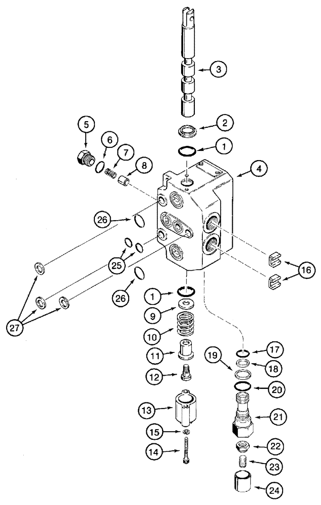Схема запчастей Case 460 - (8-022) - ATTACHMENT CONTROL VALVE ASSEMBLY, H674409, INLET AND BLADE TILT SECTION (08) - HYDRAULICS