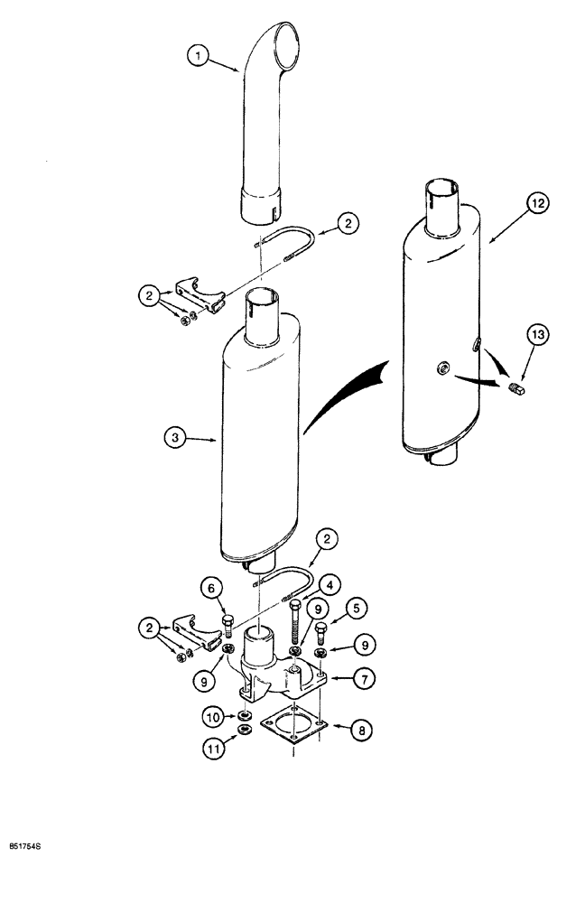 Схема запчастей Case 760 - (02-012) - MUFFLER AND EXHAUST SYSTEM (10) - ENGINE