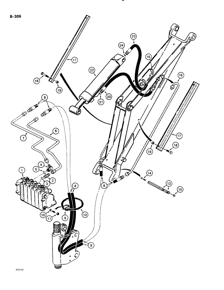 Схема запчастей Case DH4B - (8-306) - BOOM CYLINDER HYDRAULIC CIRCUIT, FRONT MOUNTED D100XR BACKHOE (08) - HYDRAULICS