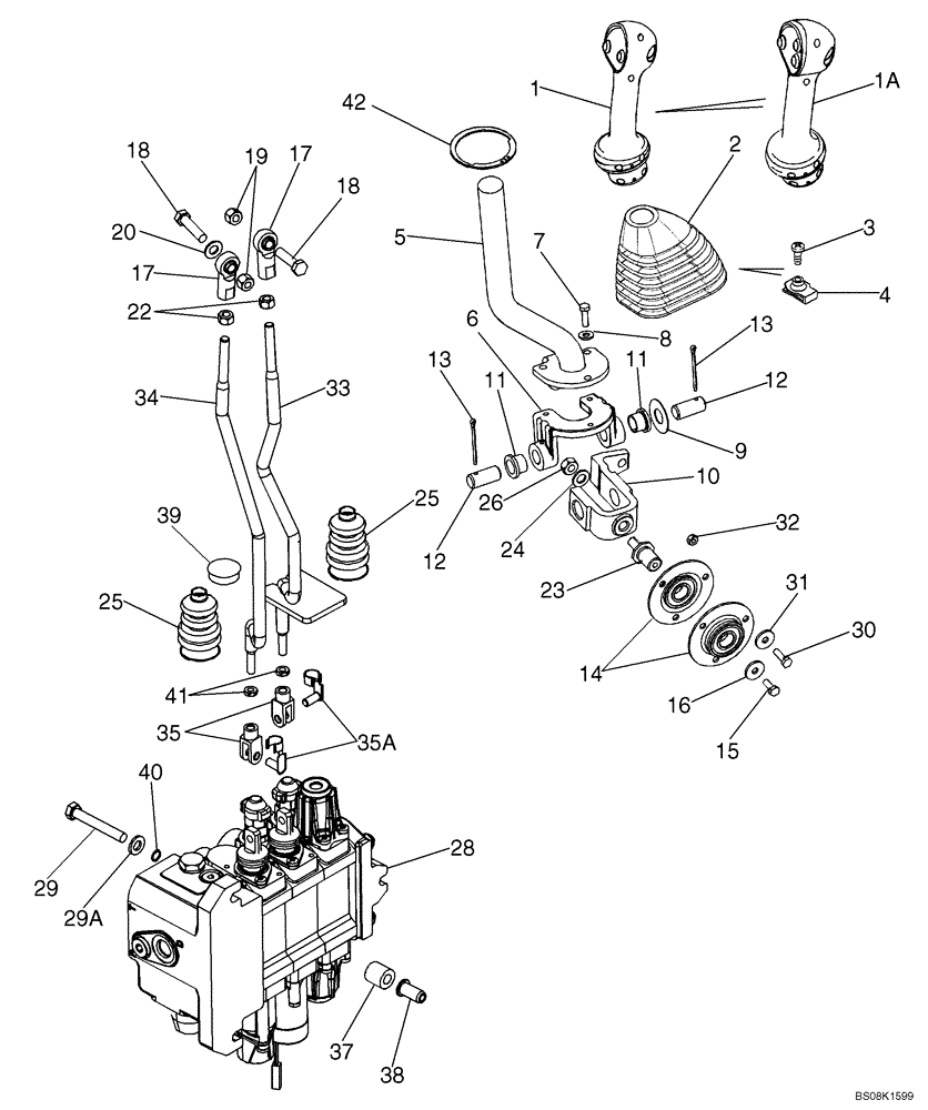 Схема запчастей Case 590SM - (09-01A) - CONTROLS - LOADER LIFT AND BUCKET (VARIABLE VOLUME PUMP MODELS) (590SM+) (09) - CHASSIS/ATTACHMENTS
