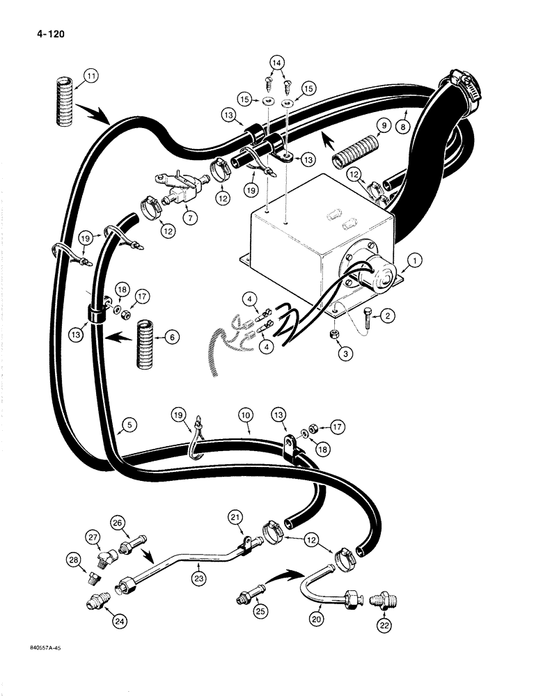 Схема запчастей Case 1187B - (4-120) - HEATER AND HOSES (04) - ELECTRICAL SYSTEMS