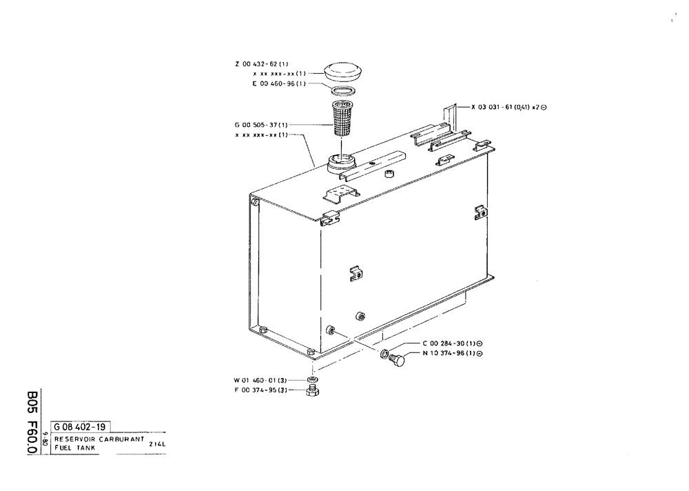 Схема запчастей Case 75C - (B05 F60.0) - FUEL TANK - 214L (02) - FUEL SYSTEM