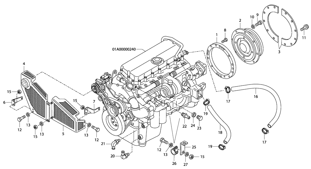 Схема запчастей Case 340 - (02A00000603[001]) - ENGINE ACCESSORIES (10) - ENGINE