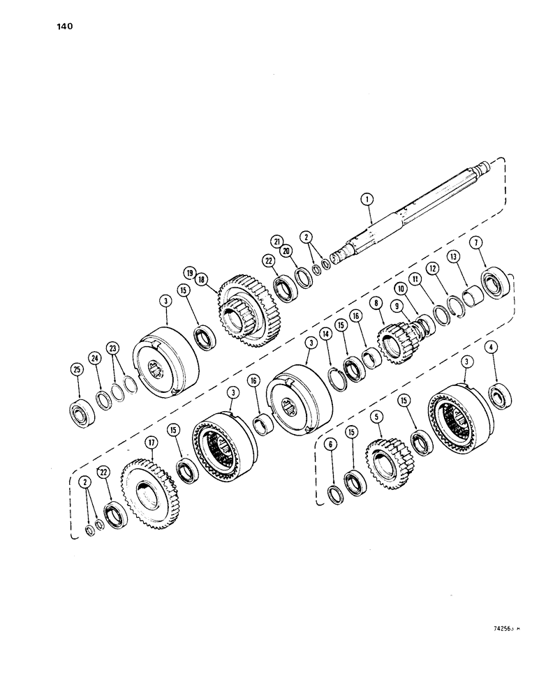Схема запчастей Case 1450 - (140) - TRANSMISSION LH AND RH CLUTCH SHAFTS (06) - POWER TRAIN