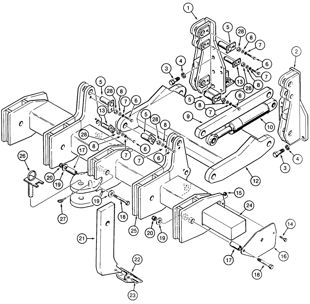 Схема запчастей Case 855E - (9-016) - RIPPER, DRAWBARS (09) - CHASSIS/ATTACHMENTS