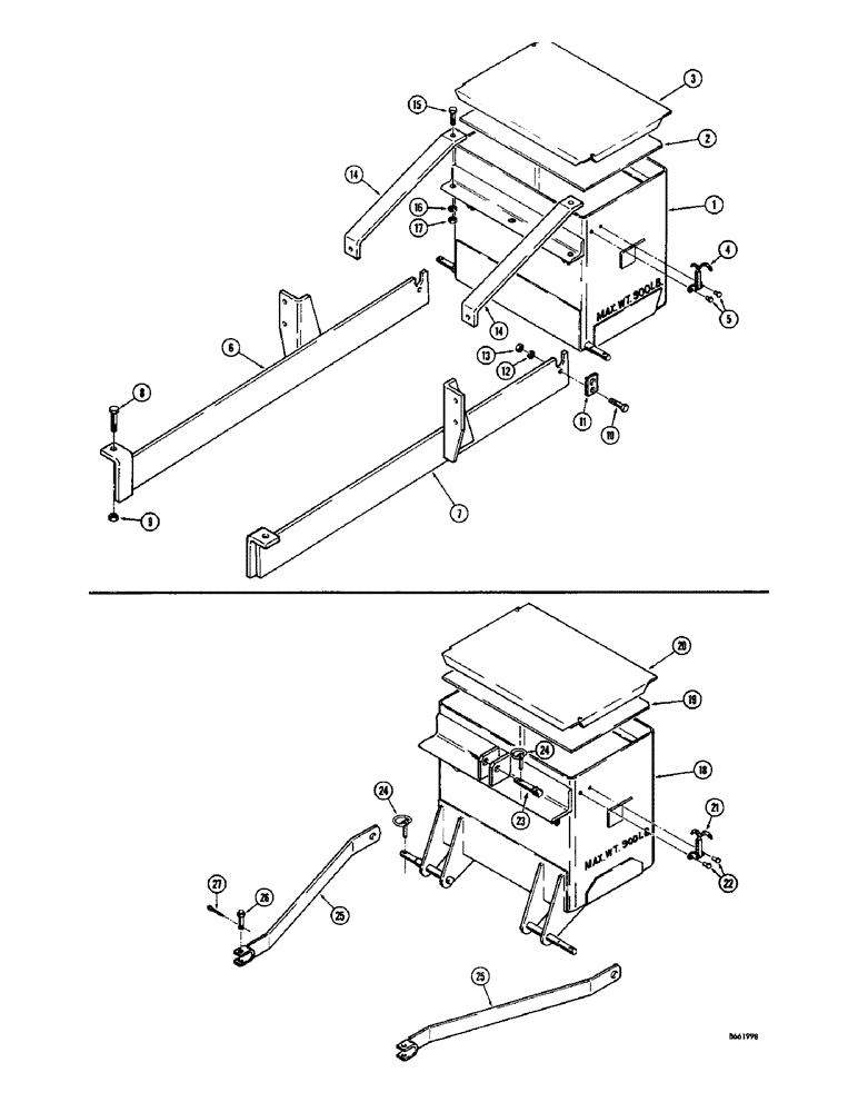 Схема запчастей Case 26 - (020) - WEIGHT BOX, USED ON MODELS WITHOUT BACKHOE OR DRAFT-O-MATIC, OR THREE POINT HITCH 