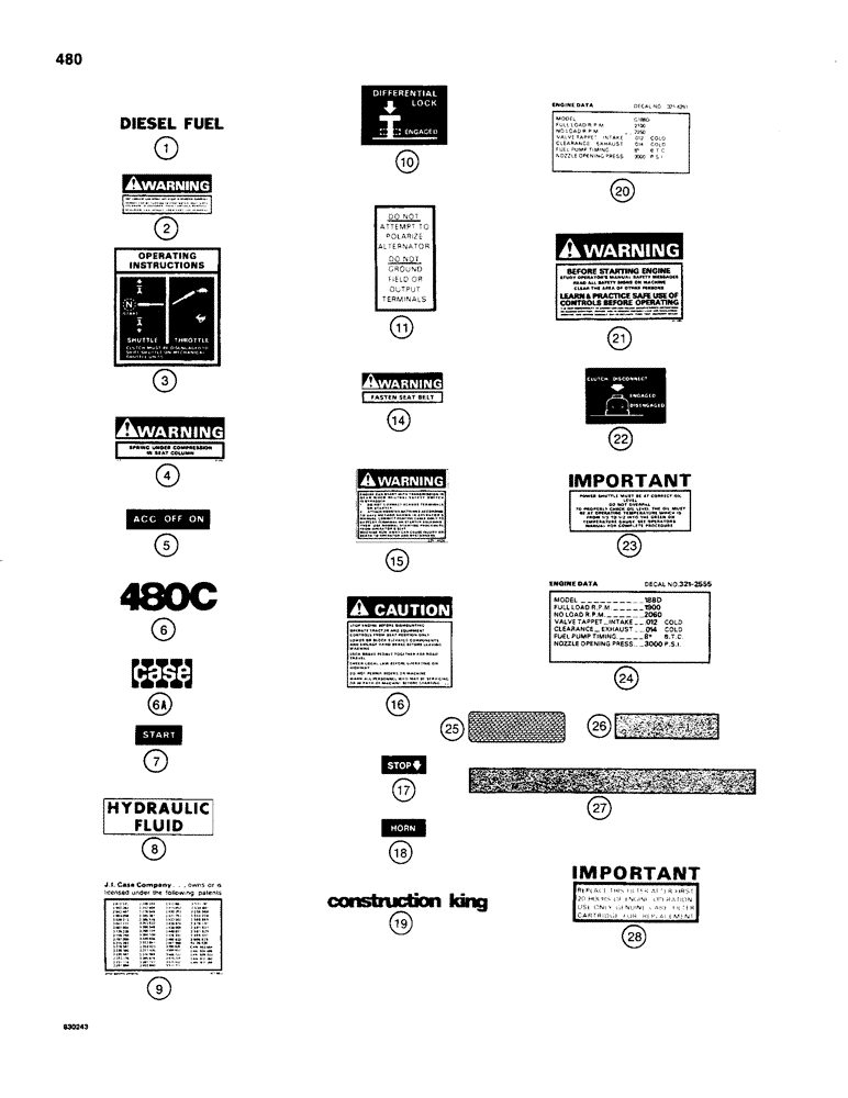 Схема запчастей Case 480C - (480) - DECALS, BEFORE SERIAL NUMBER 8980751, BASIC TRACTOR (90) - PLATFORM, CAB, BODYWORK AND DECALS