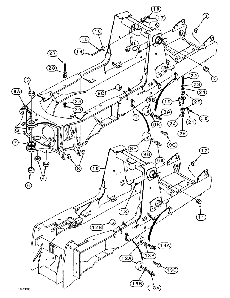 Схема запчастей Case 580L - (9-078) - CHASSIS AND OPERATOR COMPARTMENT POD MOUNTS (09) - CHASSIS/ATTACHMENTS
